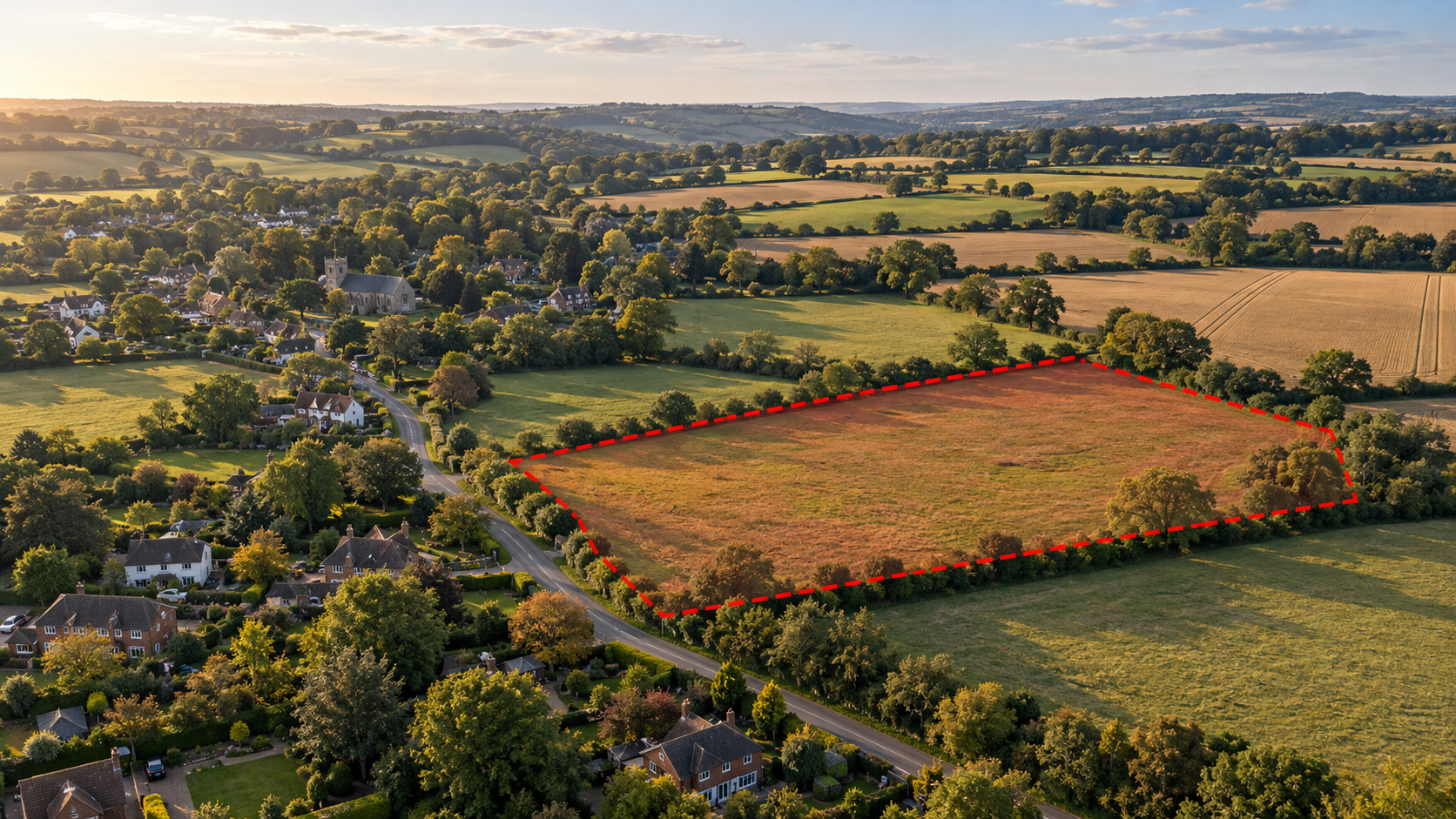 Aerial landscape showing land and its surroundings