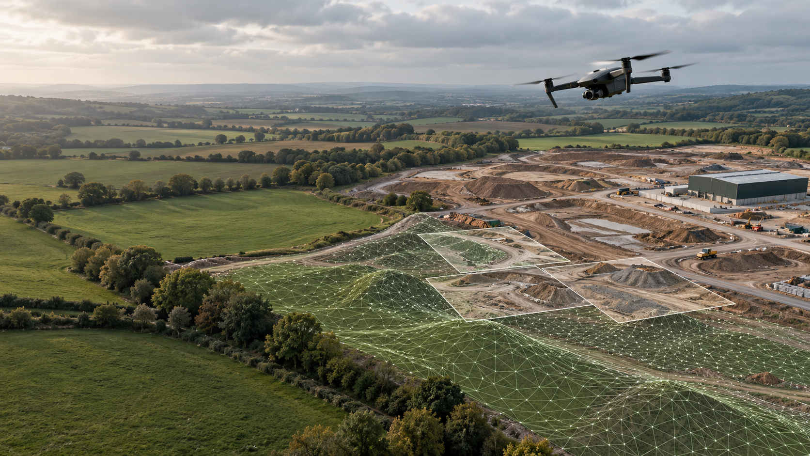 Concept visual of photogrammetry capture over a development site