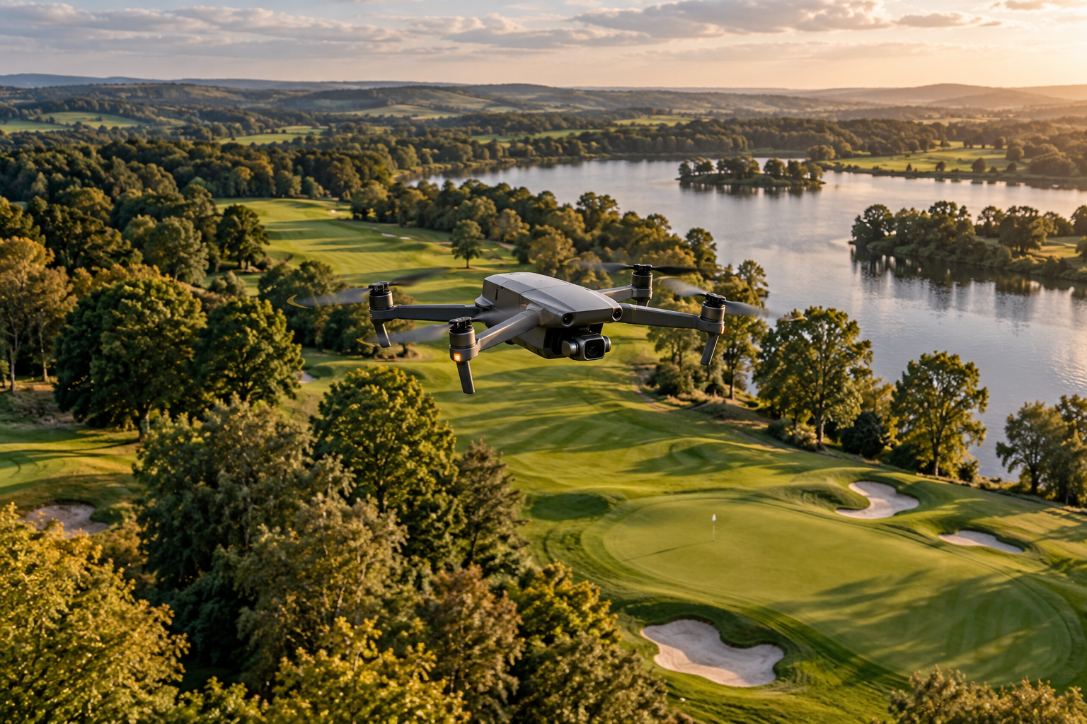 A drone capturing an aerial landscape